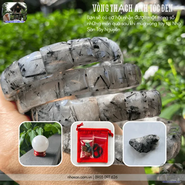 Vòng thạch anh tóc đen bản vuông 11ly cá tính và sang trọng