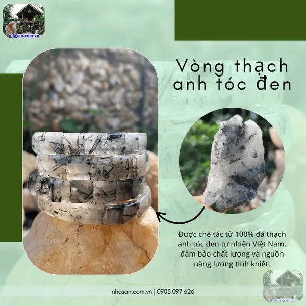Vòng thạch anh tóc đen bản vuông 11ly cá tính và sang trọng