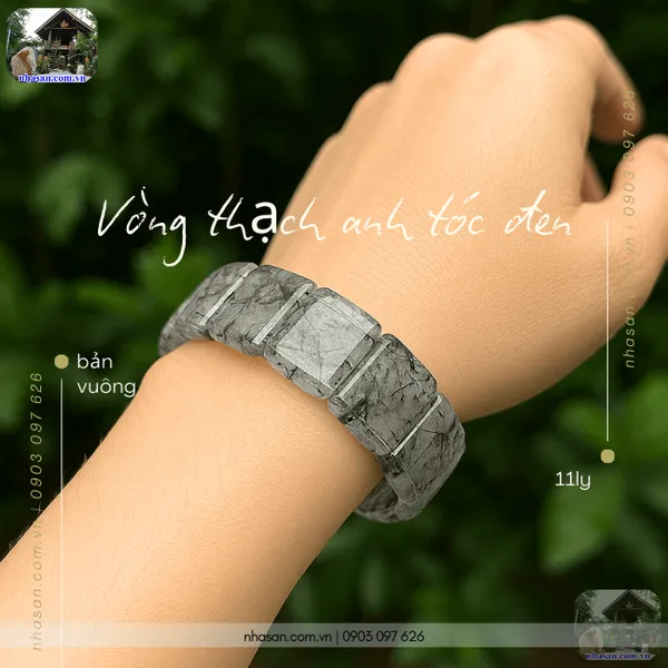 Vòng thạch anh tóc đen bản vuông 11ly cá tính và sang trọng