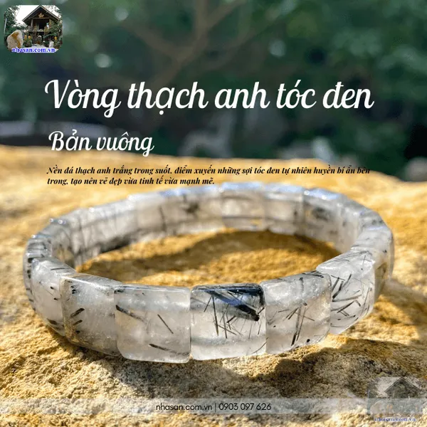 Vòng thạch anh tóc đen bản vuông 11ly cá tính và sang trọng