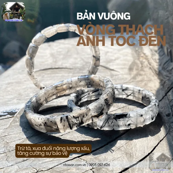 Vòng thạch anh tóc đen bản vuông 11ly cá tính và sang trọng