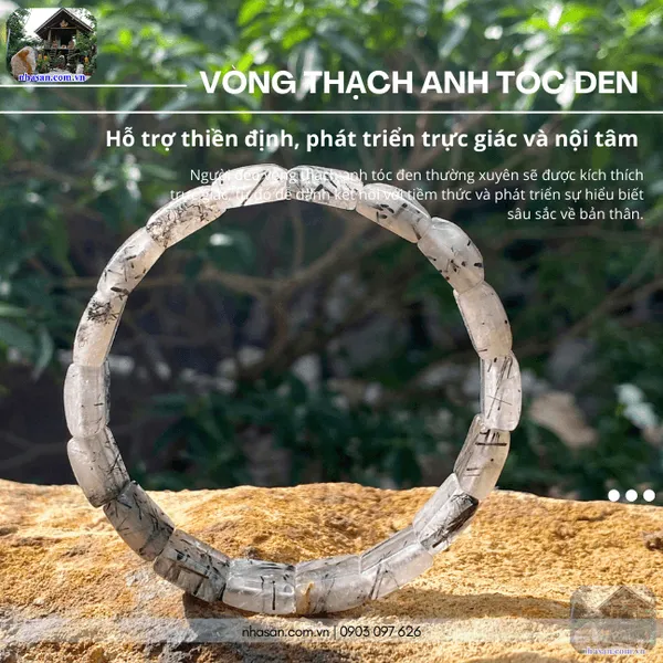 Vòng thạch anh tóc đen bản vuông 11ly cá tính và sang trọng