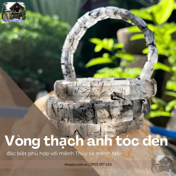 Vòng thạch anh tóc đen bản vuông 11ly cá tính và sang trọng