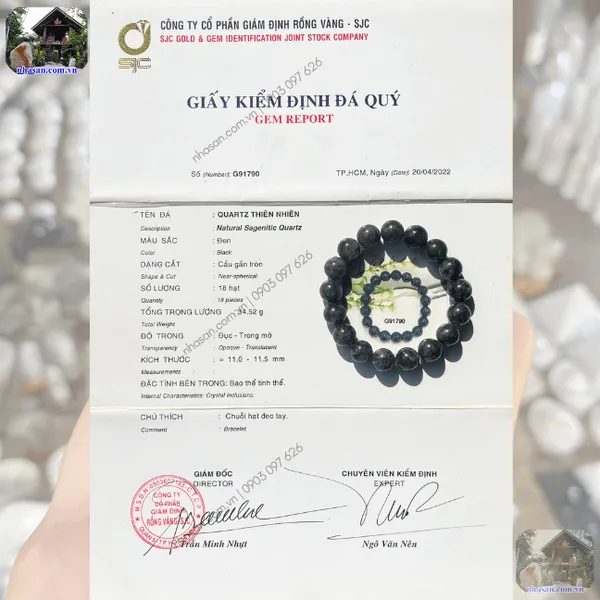 Vòng thạch anh tóc đen bản vuông 11ly cá tính và sang trọng