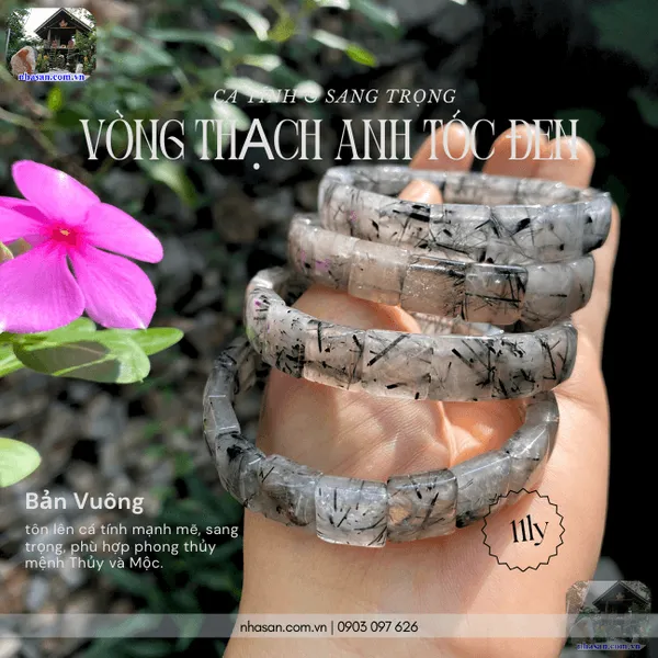 Vòng thạch anh tóc đen bản vuông 11ly cá tính và sang trọng