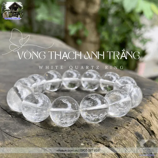 Vòng thạch anh trắng 16ly thiên nhiên, giải tỏa căng thẳng và thanh lọc