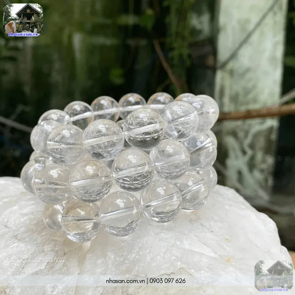 Vòng thạch anh trắng 16ly thiên nhiên, giải tỏa căng thẳng và thanh lọc