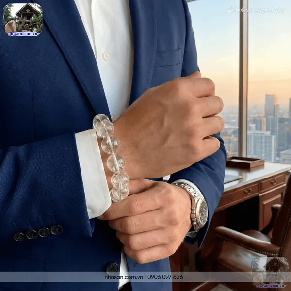 Vòng thạch anh trắng 16ly thiên nhiên, giải tỏa căng thẳng và thanh lọc