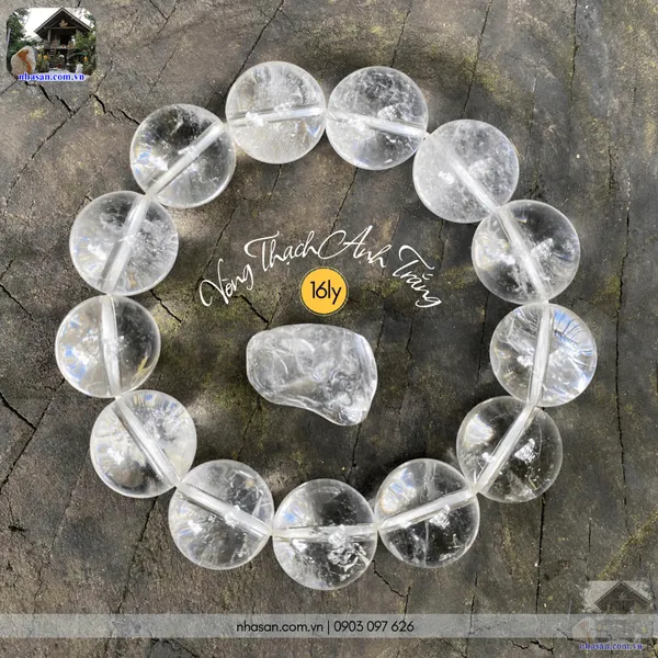 Vòng thạch anh trắng 16ly thiên nhiên, giải tỏa căng thẳng và thanh lọc