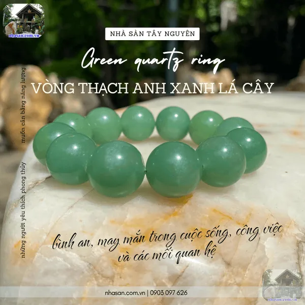 Vòng thạch anh xanh lá cây 18ly năng lượng tích cực, may mắn bất tận