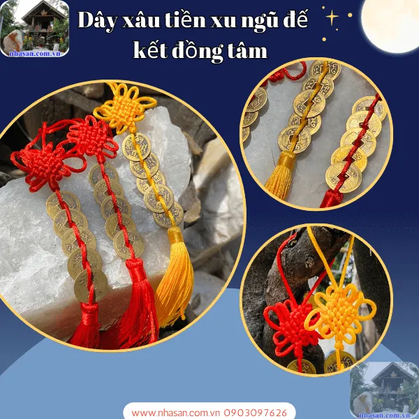 Dây xâu tiền ngũ đế kết đồng tâm - Trang trí, cải vận, cầu công danh