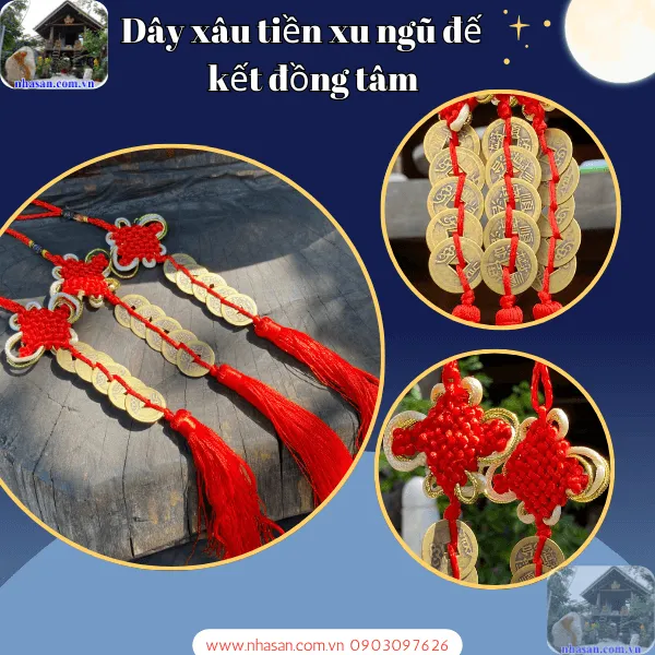 Dây xâu tiền ngũ đế kết đồng tâm - Trang trí, cải vận, cầu công danh