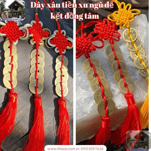 Dây xâu tiền ngũ đế kết đồng tâm - Trang trí, cải vận, cầu công danh