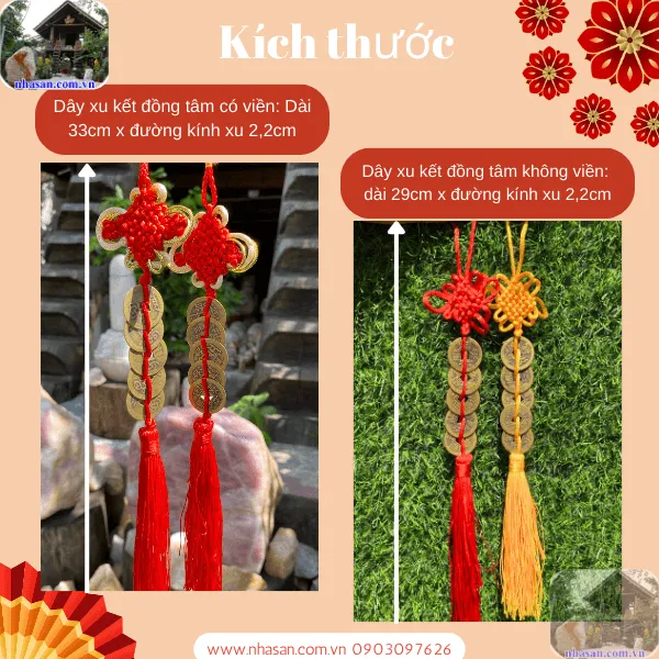 Dây xâu tiền ngũ đế kết đồng tâm - Trang trí, cải vận, cầu công danh