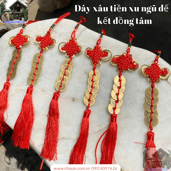 Dây xâu tiền ngũ đế kết đồng tâm - Trang trí, cải vận, cầu công danh