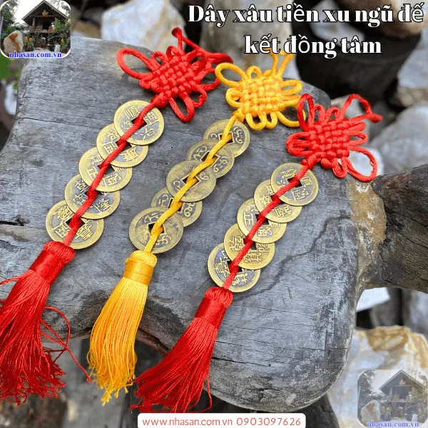 Dây xâu tiền ngũ đế kết đồng tâm - Trang trí, cải vận, cầu công danh