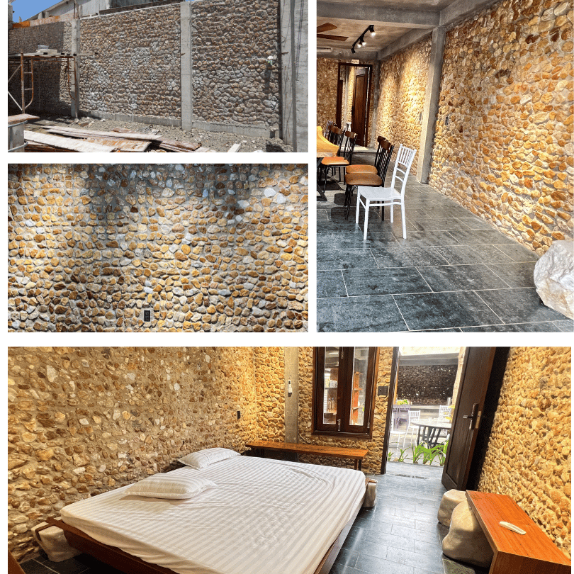 Xây tường bằng đá thạch anh vụn thô