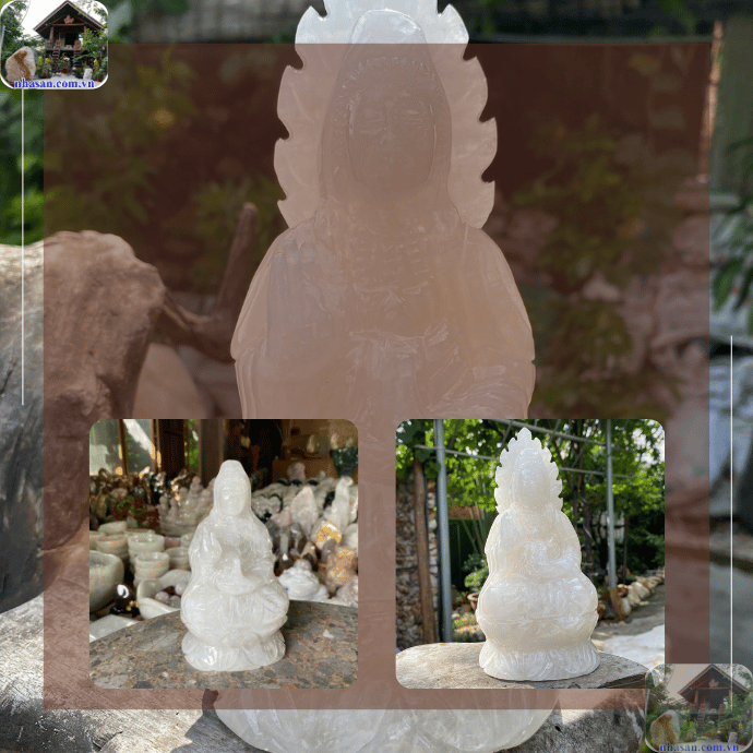 Tượng Phật Quan Âm bằng đá thạch anh tự nhiên được chế tác tỉ mỉ Tượng Phật Quan Âm bằng đá thạch anh tự nhiên được chế tác tỉ mỉ