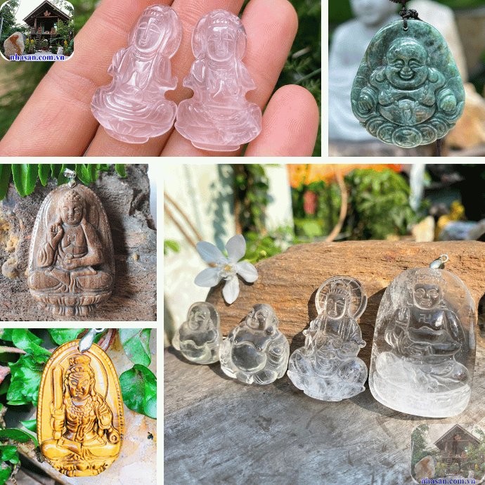 Mặt dây chuyền Phật phong thủy được chế tác từ các loại đá bán quý Mặt dây chuyền Phật phong thủy được chế tác từ các loại đá bán quý