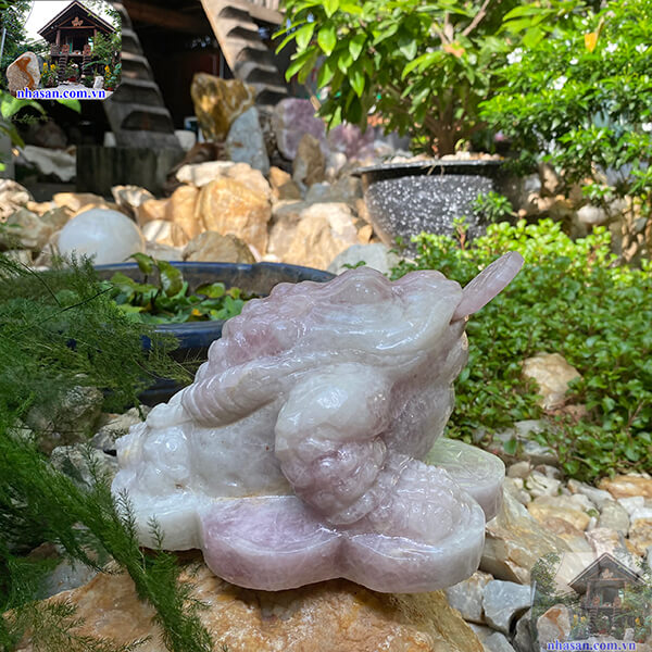 Cóc thiềm thừ đá thạch anh trắng hồng chiêu tài lộc Cóc thiềm thừ đá thạch anh trắng hồng chiêu tài lộc