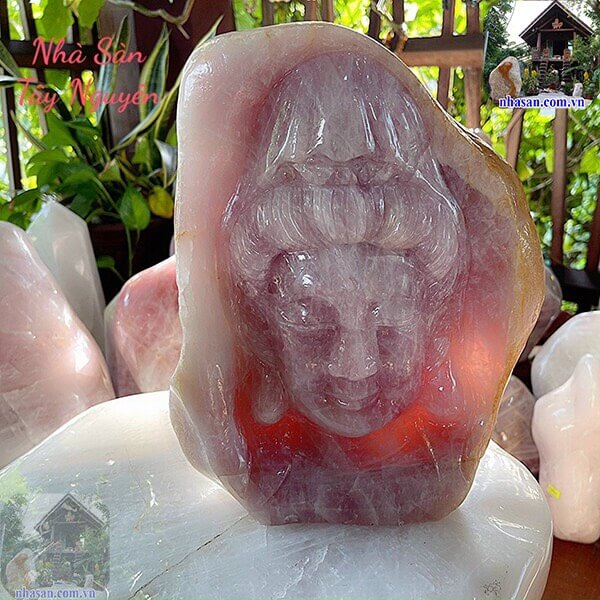 Mặt Phật Bà Quan Âm đá thạch anh hồng Mặt Phật Bà Quan Âm đá thạch anh hồng