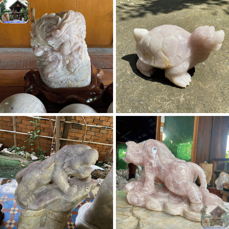 Tượng linh vật thạch anh hồng tự nhiên Tượng linh vật thạch anh hồng tự nhiên