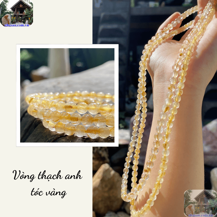 Vòng cổ đá thạch anh tóc vàng cho nữ Vòng cổ đá thạch anh tóc vàng cho nữ