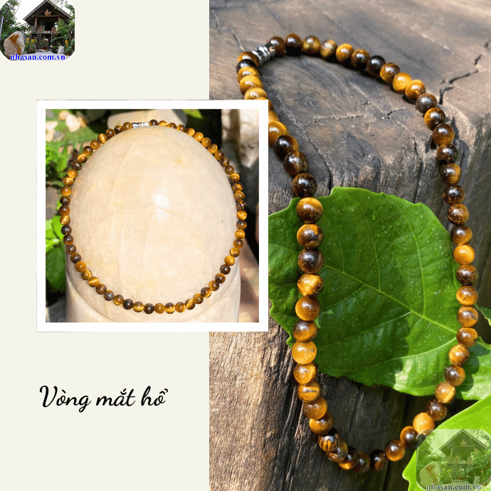 Vòng cổ đá mắt hổ vàng nâu phong thủy Vòng cổ đá mắt hổ vàng nâu phong thủy