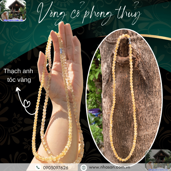 Vòng cổ đá thạch anh tóc vàng tương thích mệnh Kim Vòng cổ đá thạch anh tóc vàng tương thích mệnh Kim