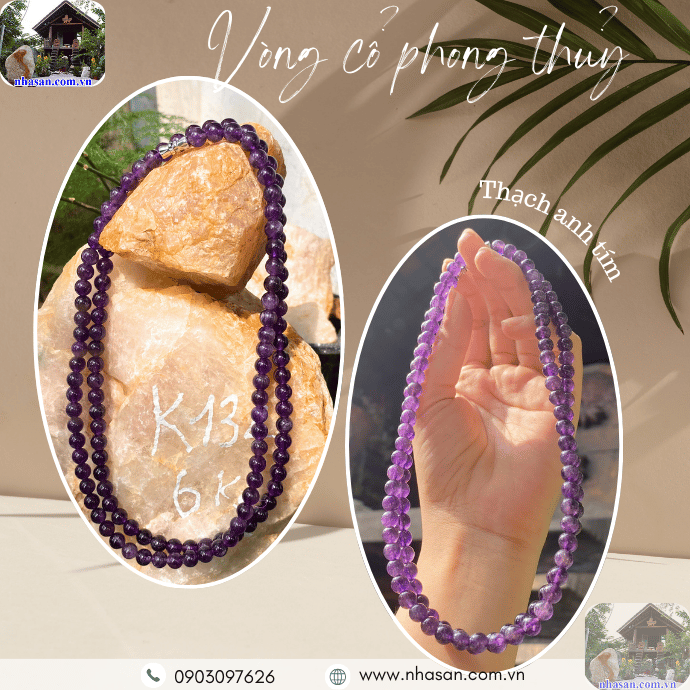 Vòng cổ đá thạch anh tím tự nhiên Vòng cổ đá thạch anh tím tự nhiên