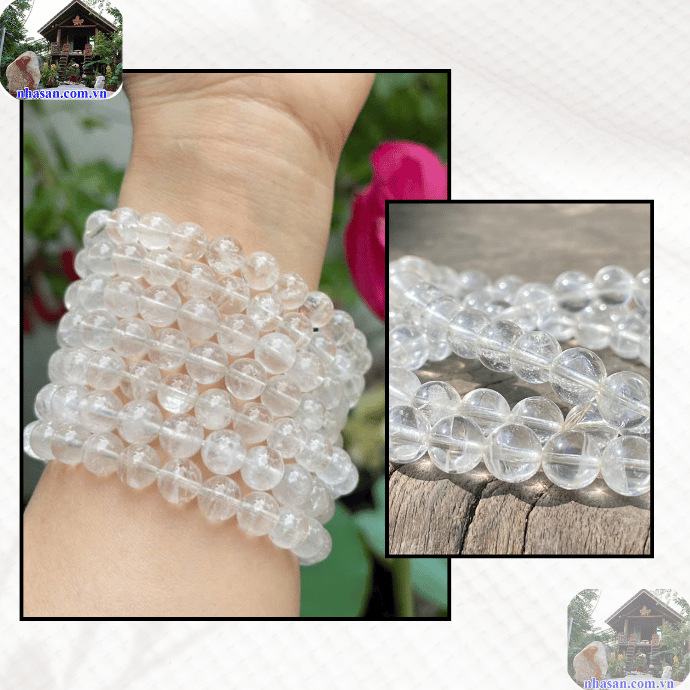 Vòng tay đá thạch anh trắng cho nữ mệnh Kim Vòng tay đá thạch anh trắng cho nữ mệnh Kim