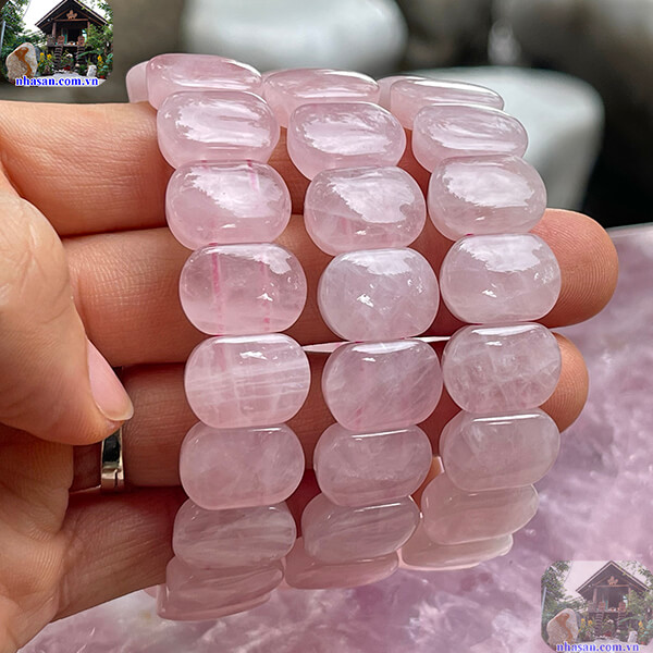 Vòng tay đá thạch anh hồng bản đốt trúc tự nhiên Vòng tay đá thạch anh hồng bản đốt trúc tự nhiên