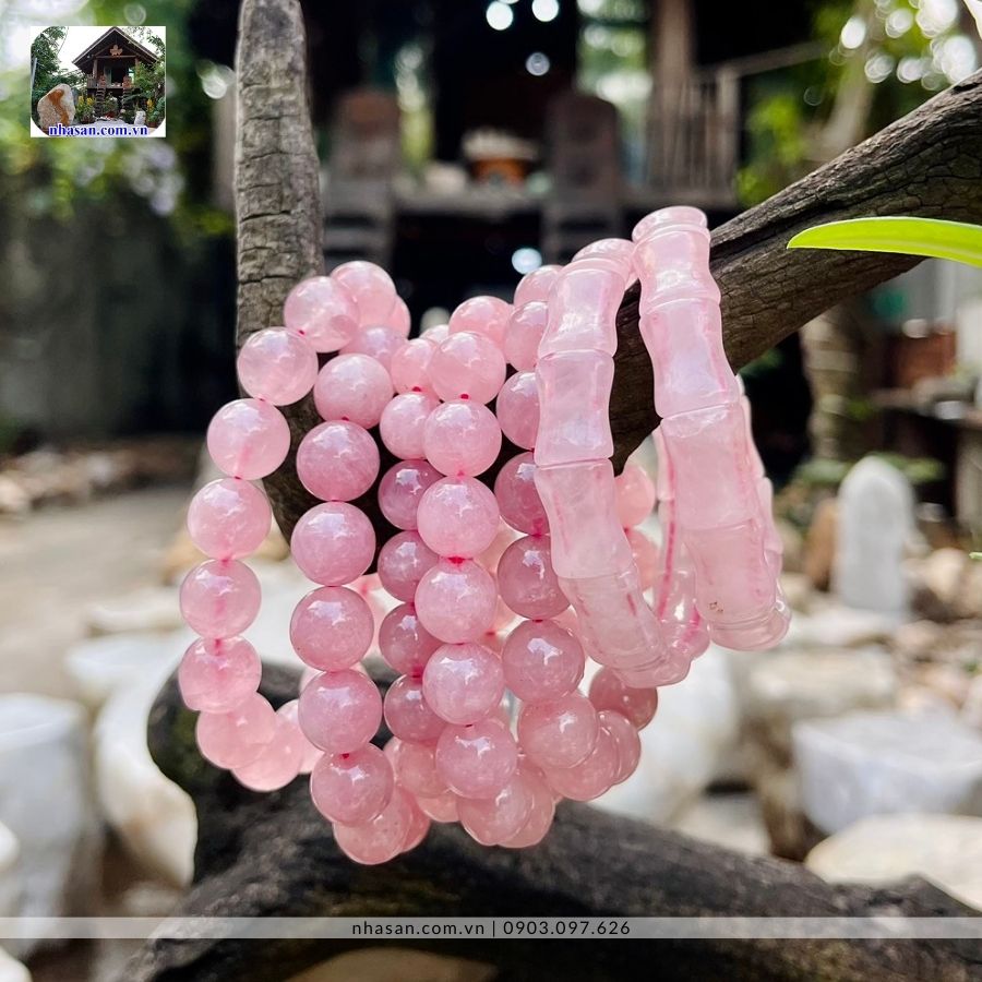 Vòng tay đá thạch anh tự nhiên hồng