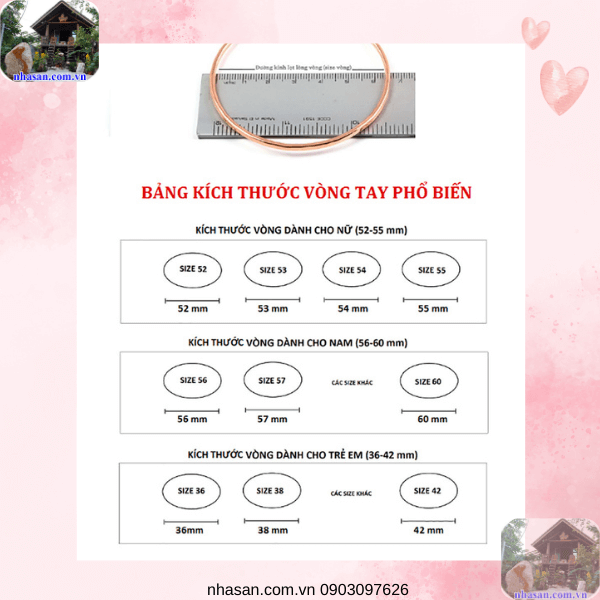 Bảng kích thước trang sức vòng tay  Bảng kích thước trang sức vòng tay