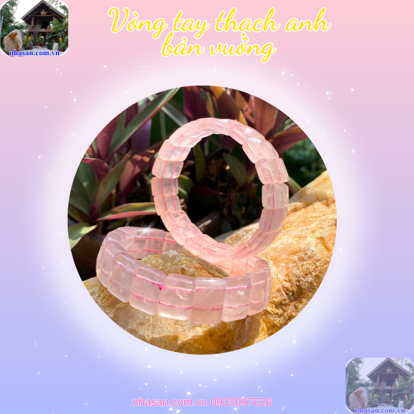 Vòng tay thạch anh hồng bản vuông đem lại may mắn và tài lộc Vòng tay thạch anh hồng bản vuông đem lại may mắn và tài lộc