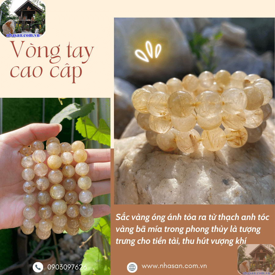 Vòng tay thạch anh tóc vàng bã mía cao cấp Vòng tay thạch anh tóc vàng bã mía cao cấp