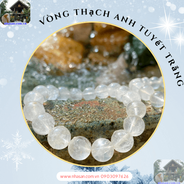 Vòng tay được chế tác từ đá thạch anh trắng thiên nhiên 100% Vòng tay được chế tác từ đá thạch anh trắng thiên nhiên 100%