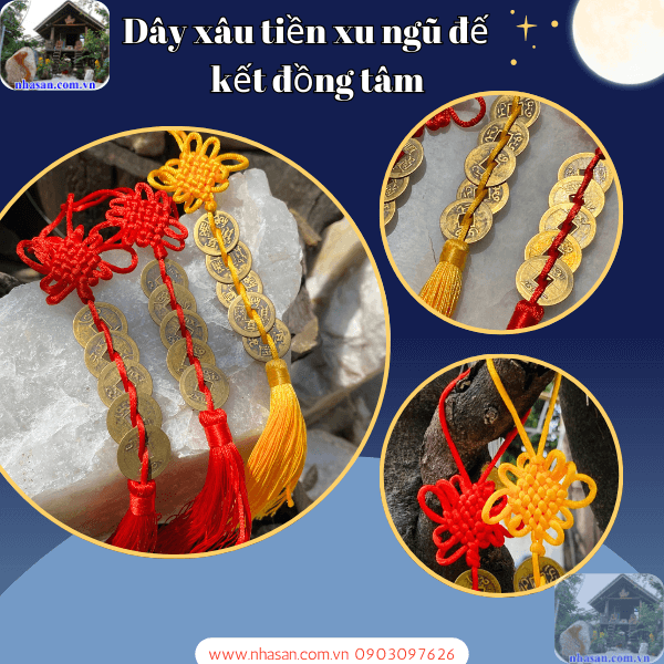 Dây xâu tiền xu ngũ đế kết đồng tâm không viền Dây xâu tiền xu ngũ đế kết đồng tâm không viền