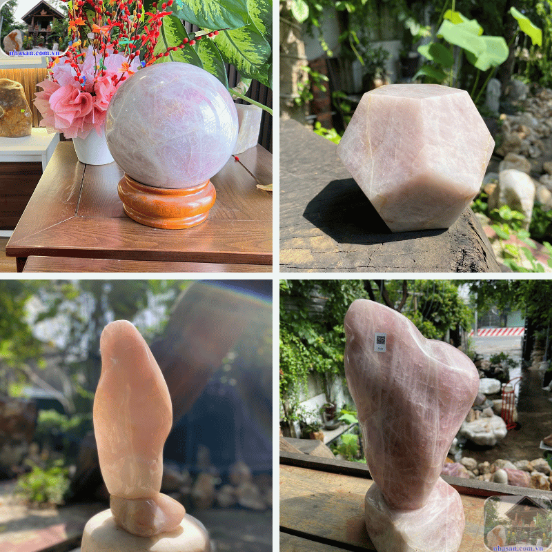 Đá thạch anh hồng được chế tác thành vật phẩm phong thuỷ trang trí Đá thạch anh hồng được chế tác thành vật phẩm phong thuỷ trang trí