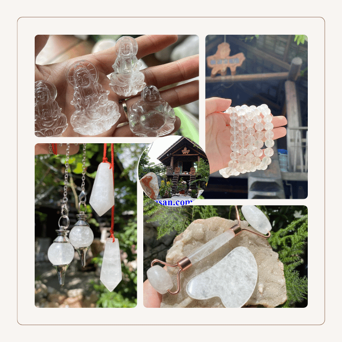 Trang sức vòng tay, mặt dây chuyền, bộ massage thạch anh trắng thiên nhiên Trang sức vòng tay, mặt dây chuyền, bộ massage thạch anh trắng thiên nhiên