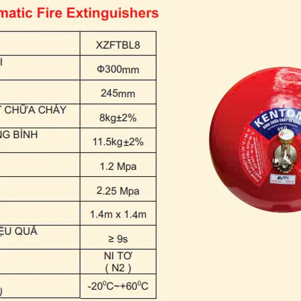 Bình Cầu Chữa Cháy Tự Động XZFTBL8 Bột ABC 8kg Kentom Có Kiểm Định