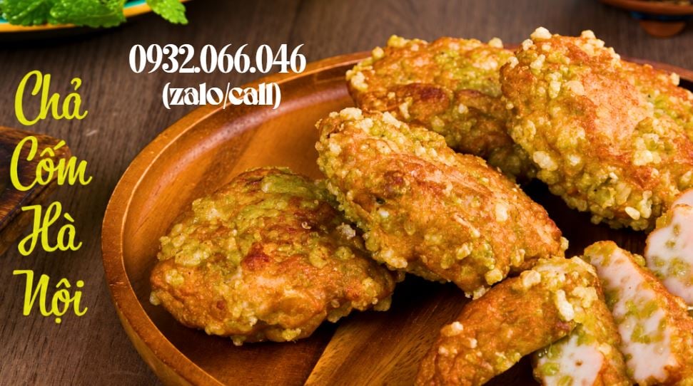 Chả cốm Hà Nội chiên vàng dùng kèm bún đậu mắm tôm Chả cốm Hà Nội thơm dẻo, chiên vàng, phù hợp dùng trong mẹt bún đậu mắm tôm