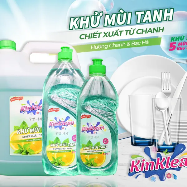 NƯỚC RỬA CHÉN KINKLEAN HƯƠNG CHANH VÀ BẠC HÀ