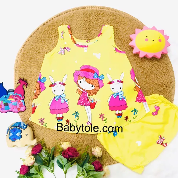 Đồ bộ tole (ton) lanh - bé gái xòe sách nách