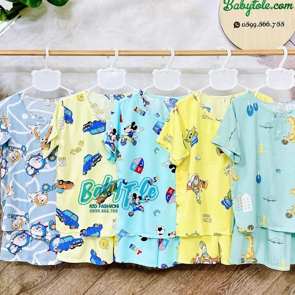 COMBO 10 bộ (45-50 kg ) size 15 -  đồ bộ tole (ton) lanh trẻ em - bé trai Tay Ngắn Quần Đùi