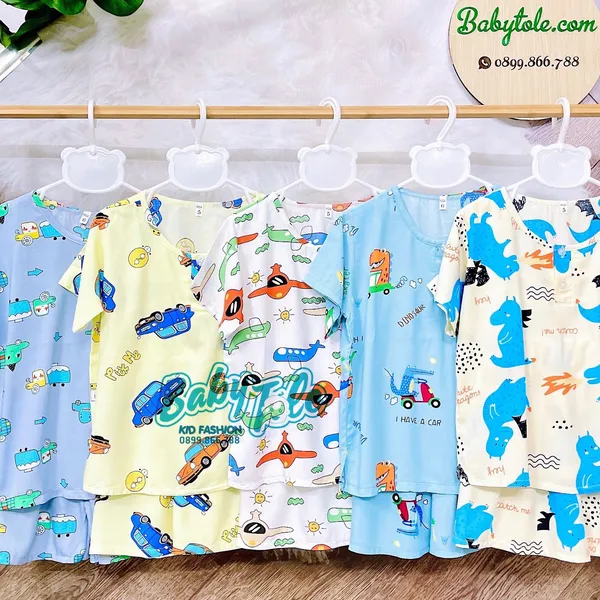 COMBO 10 bộ (45-50 kg ) size 15 -  đồ bộ tole (ton) lanh trẻ em - bé trai Tay Ngắn Quần Đùi