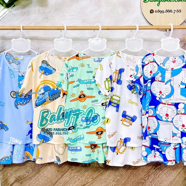 COMBO 10 bộ (45-50 kg ) size 15 -  đồ bộ tole (ton) lanh trẻ em - bé trai Tay Ngắn Quần Đùi