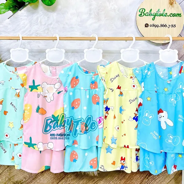 COMBO 10 bộ bé gái lửng ( 50-55 kg ) size 16 - Đồ bộ tole (ton) lanh trẻ em