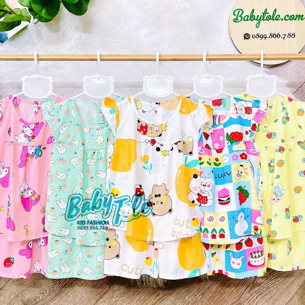 COMBO 10 bộ - bé gái lửng ( 30-35 kg ) size 12 - Đồ bộ tole (ton) lanh trẻ em