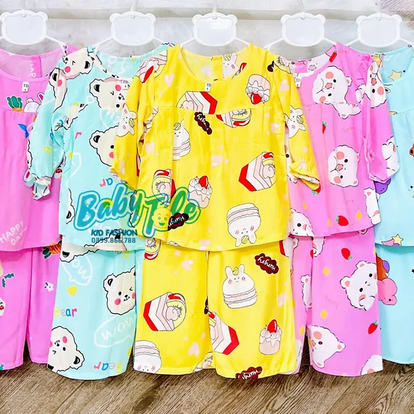 COMBO 10 bộ bé gái tay dài quần dài ( 18-19 kg ) size 7 - Đồ bộ Tole (ton) lanh trẻ em